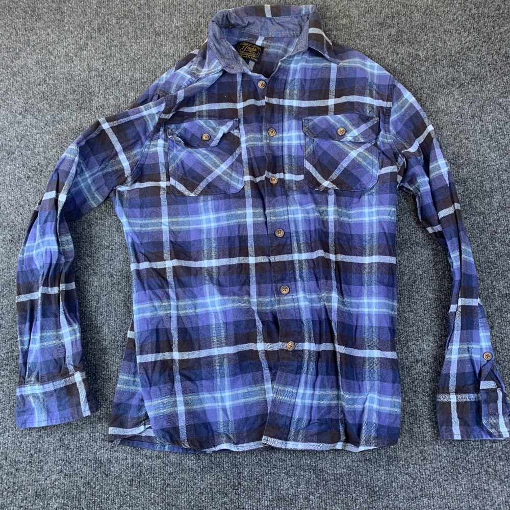 Jachs NY Heritage Flannel Shirt Mens Medium Blue Plaid Excellent Button Down